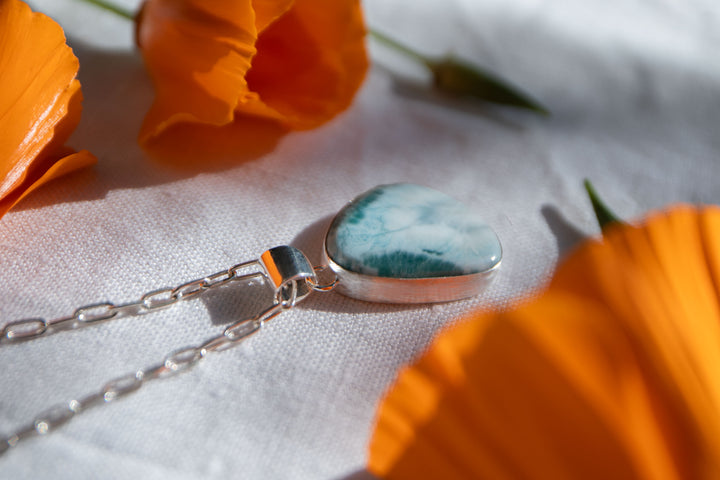 Larimar Pendant in Brushed Silver Setting