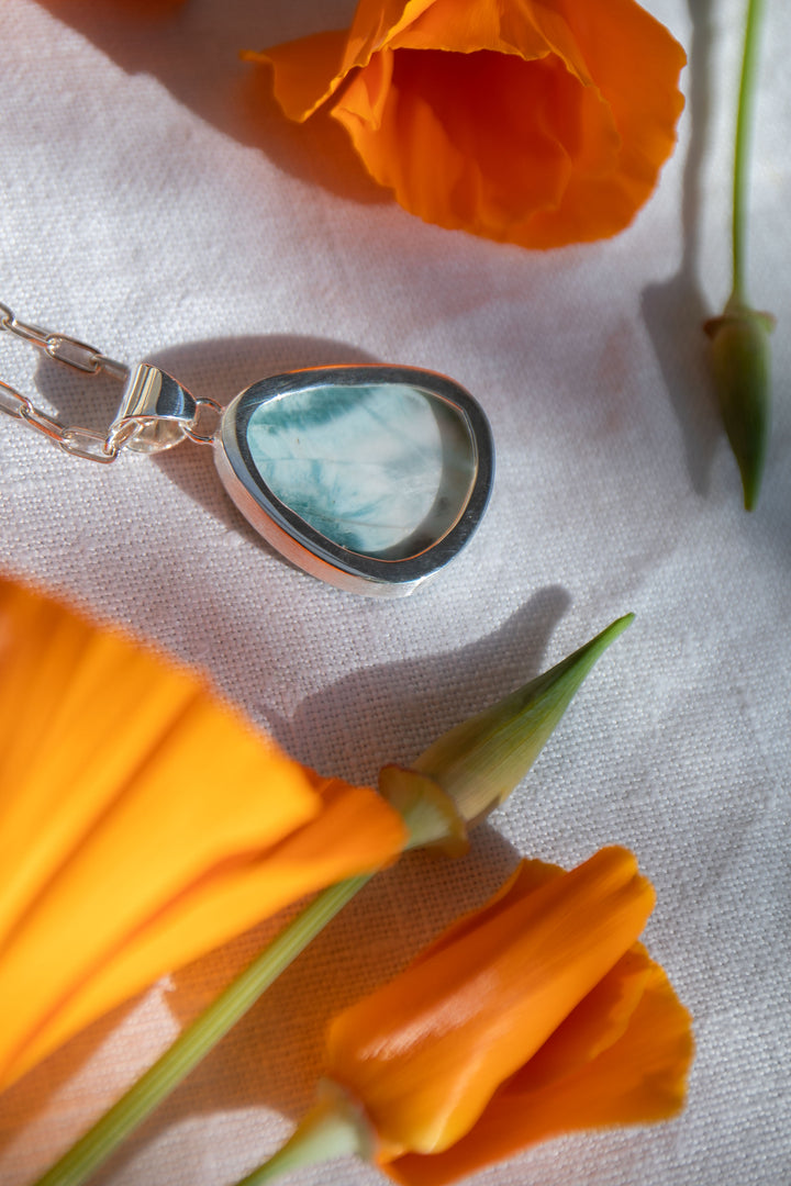 Larimar Pendant in Brushed Silver Setting