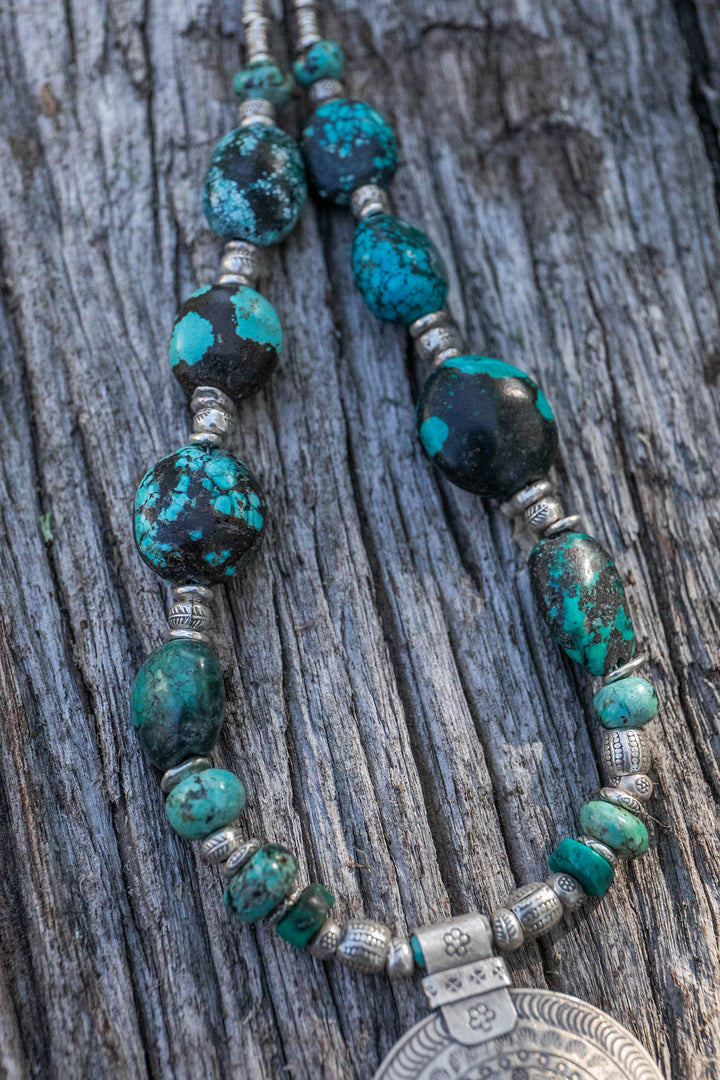 Statement Turquoise and Thai Hill Tribe Silver Necklace