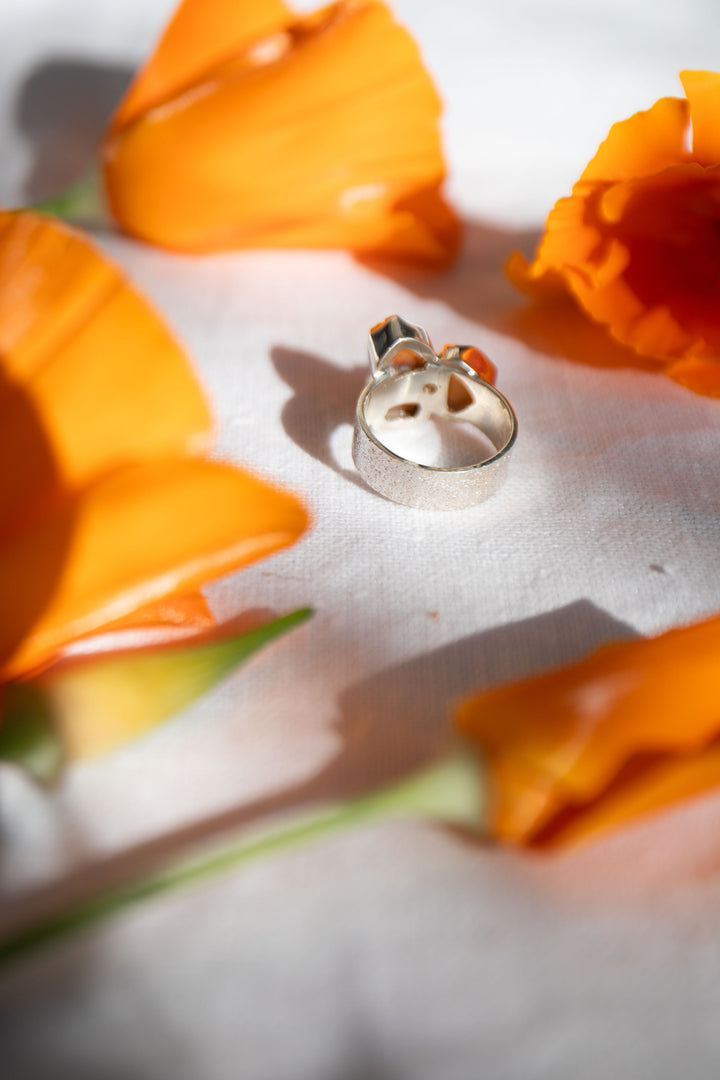 Triple Natural Raw Citrine Ring set in Textured Sterling Silver - Size 7 US
