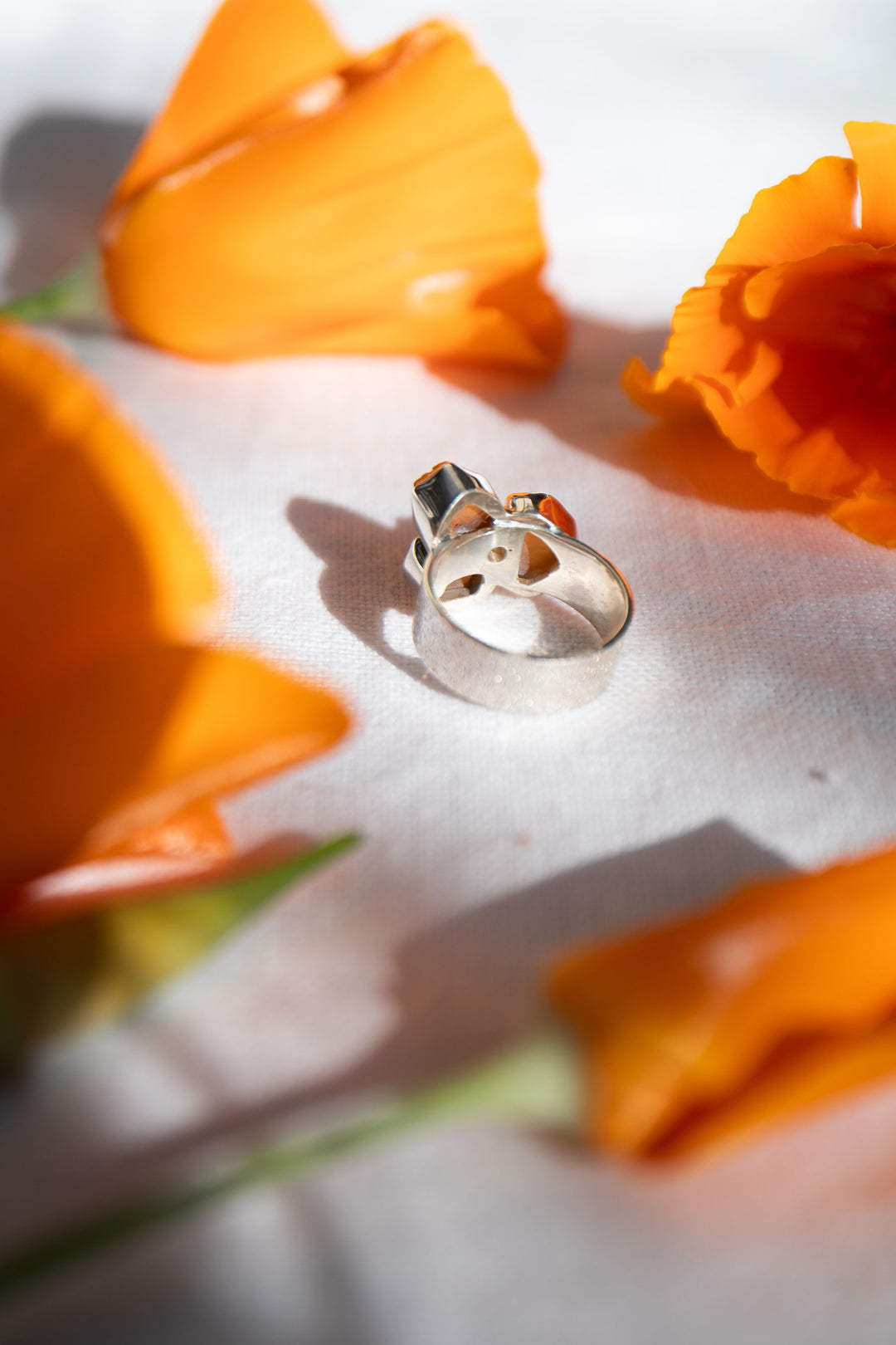 Triple Natural Raw Citrine Ring set in Textured Sterling Silver - Size 7 US