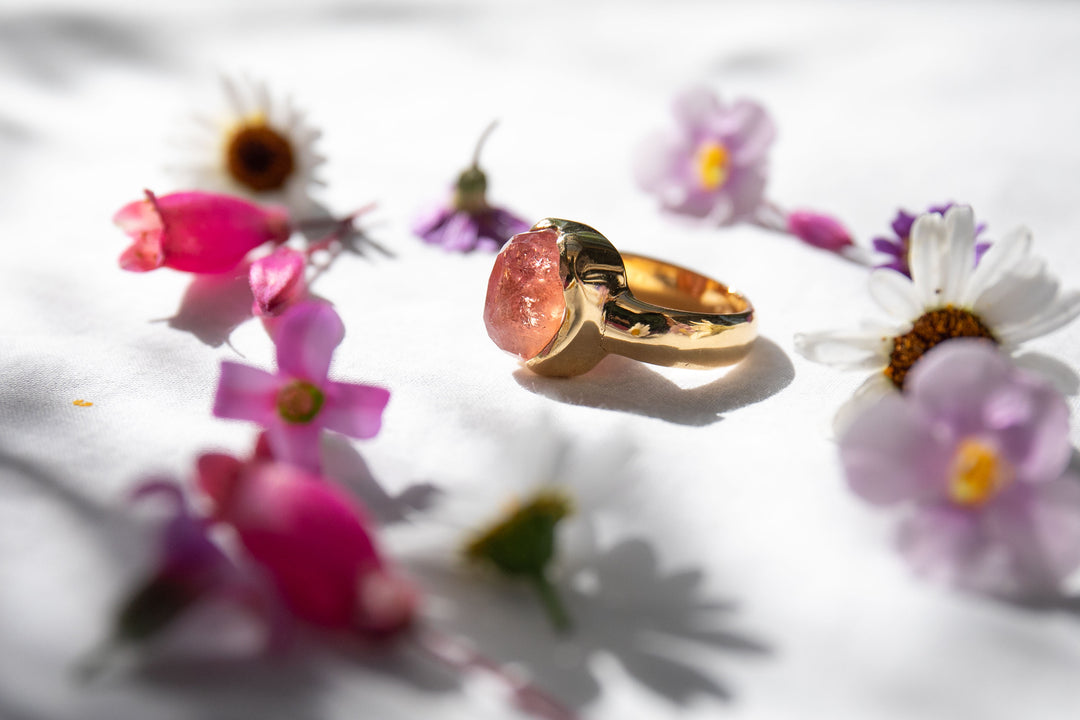 Reserved for Mimi*** Faceted Pink Tourmaline Ring in Gold Plated Sterling Silver - Size 9 US