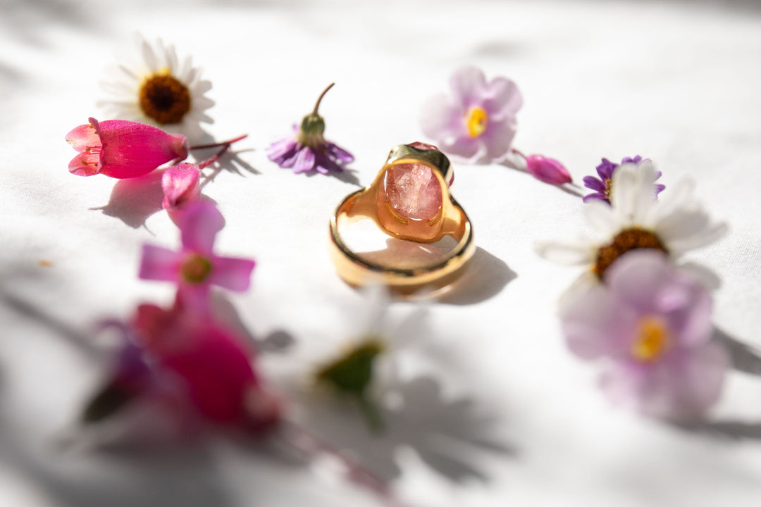 Reserved for Mimi*** Faceted Pink Tourmaline Ring in Gold Plated Sterling Silver - Size 9 US