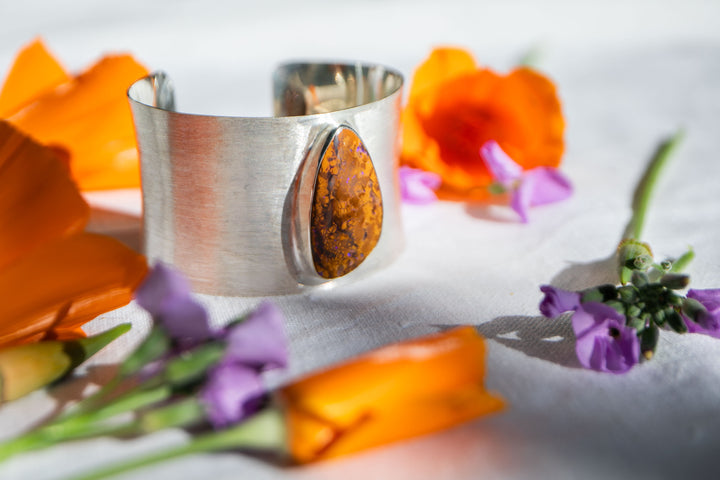 Statement Boulder Opal Bangle in Brushed Sterling Silver