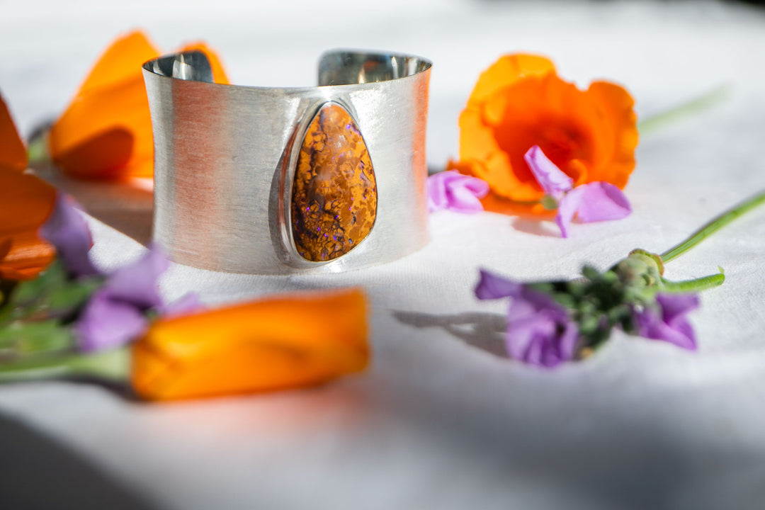 Statement Boulder Opal Bangle in Brushed Sterling Silver