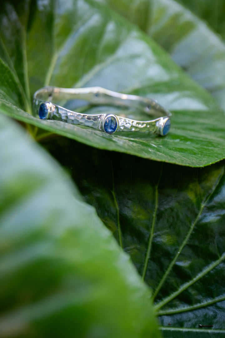 Kyanite and Beaten Sterling Silver Bangle