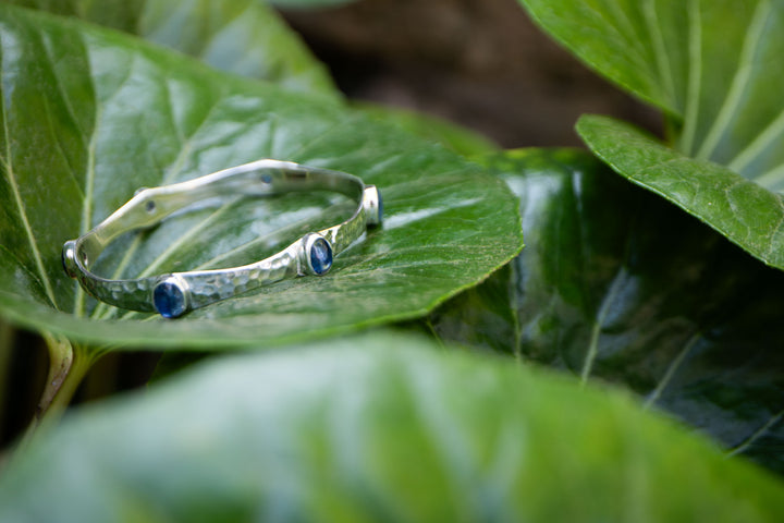 Kyanite and Beaten Sterling Silver Bangle