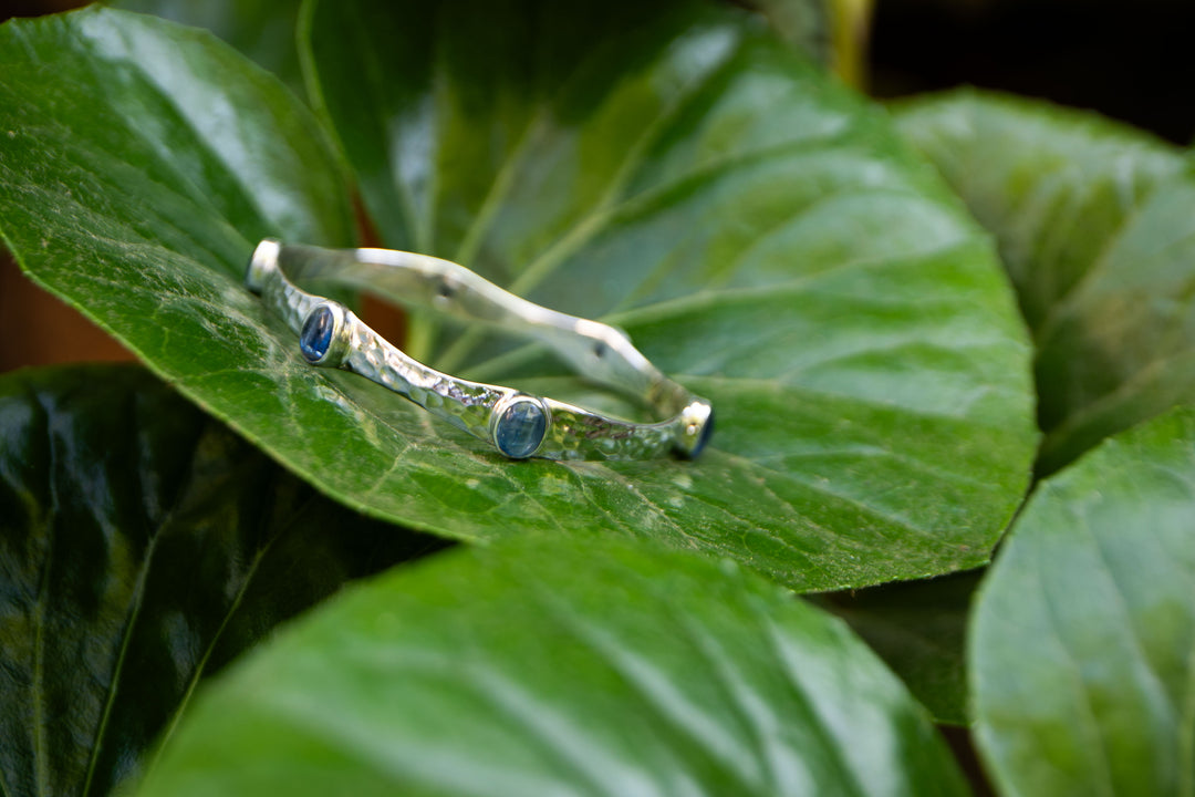 Kyanite and Beaten Sterling Silver Bangle