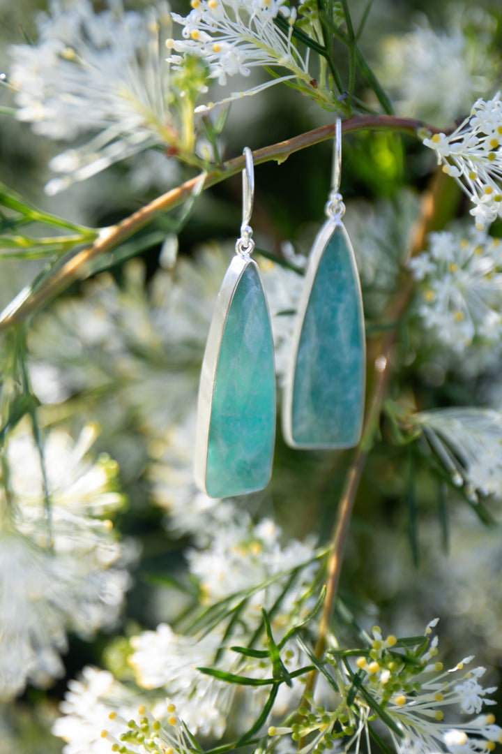 Faceted Amazonite Earrings in Brushed Sterling Silver