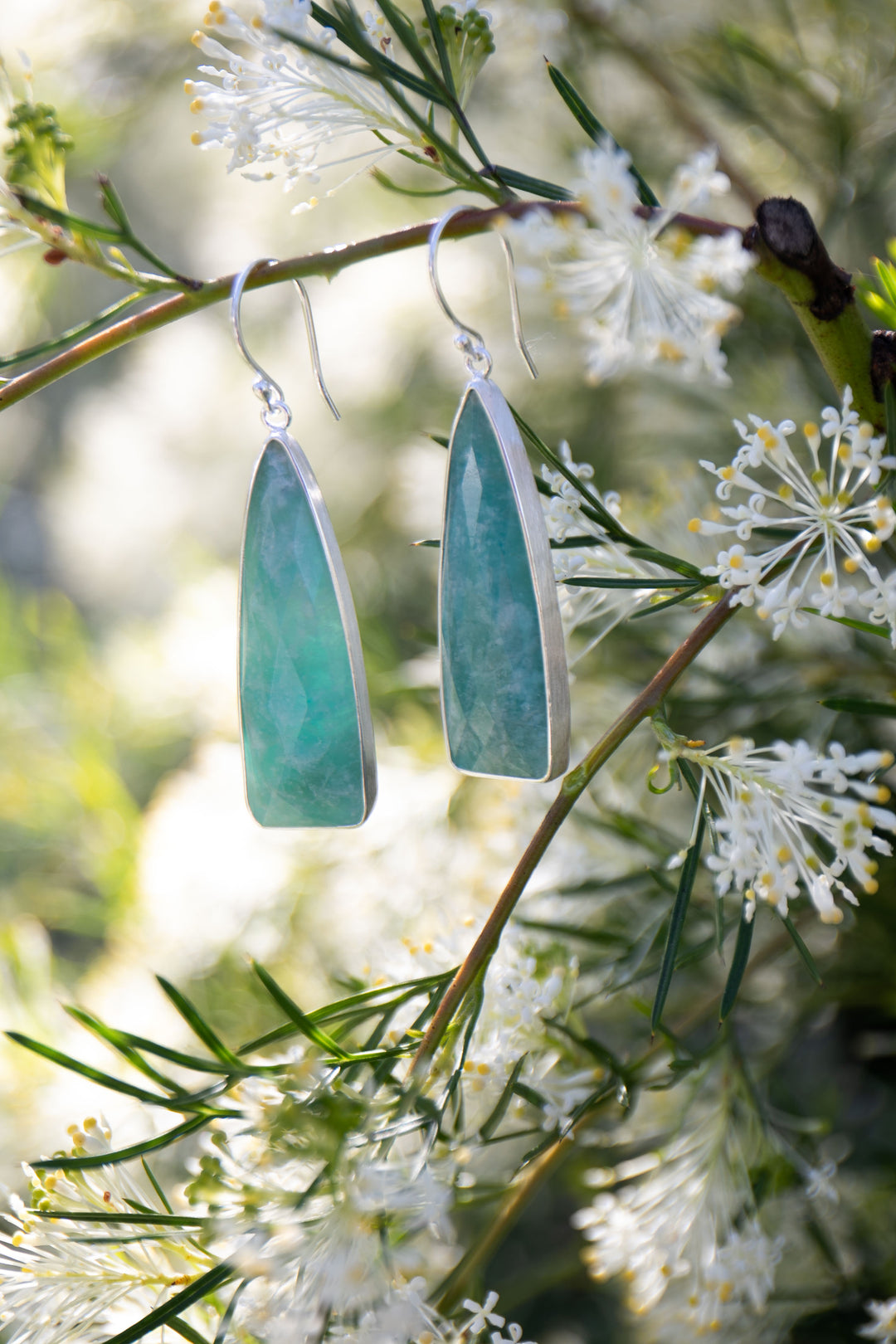 Faceted Amazonite Earrings in Brushed Sterling Silver