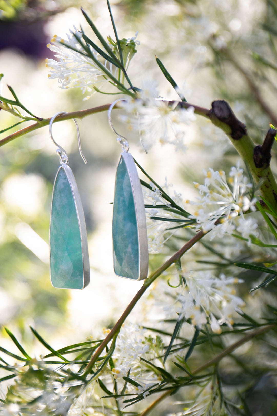 Faceted Amazonite Earrings in Brushed Sterling Silver