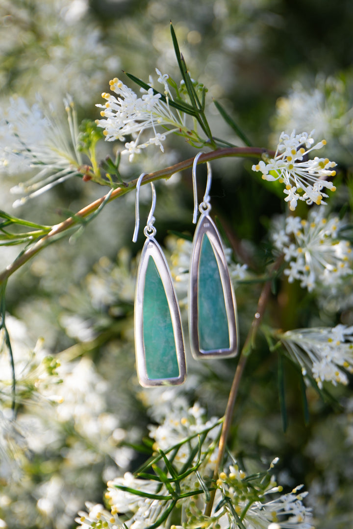 Faceted Amazonite Earrings in Brushed Sterling Silver