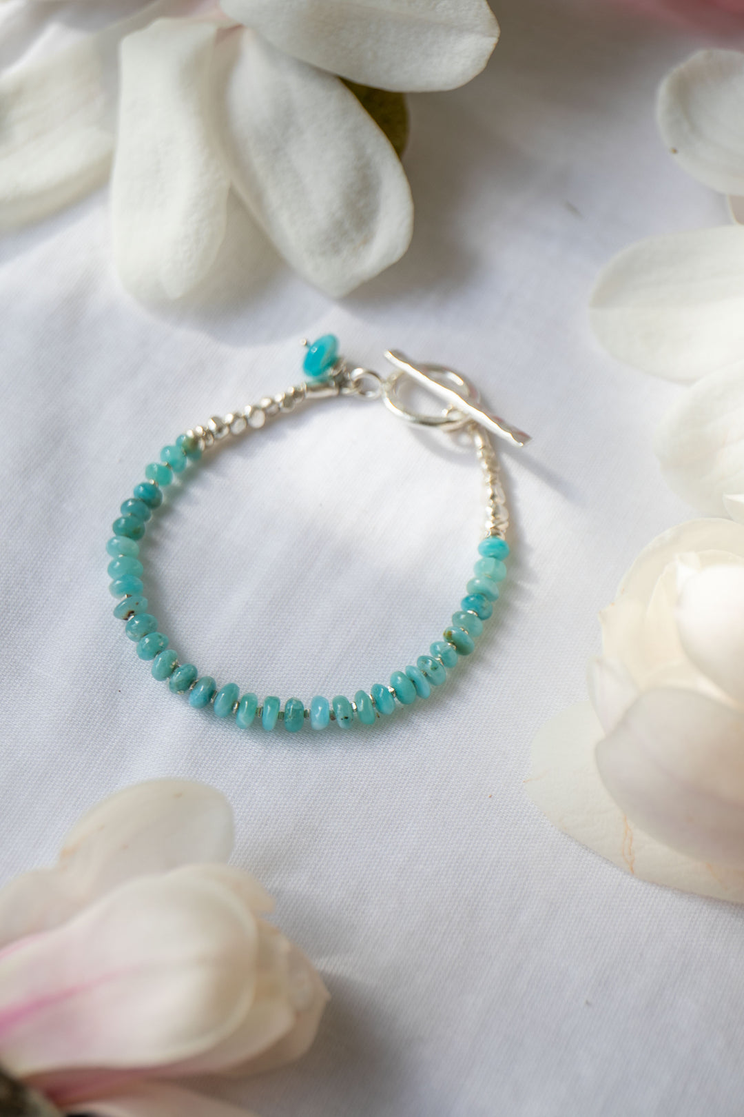 Beaded Larimar and Thai Hill Tribe Silver Bracelet