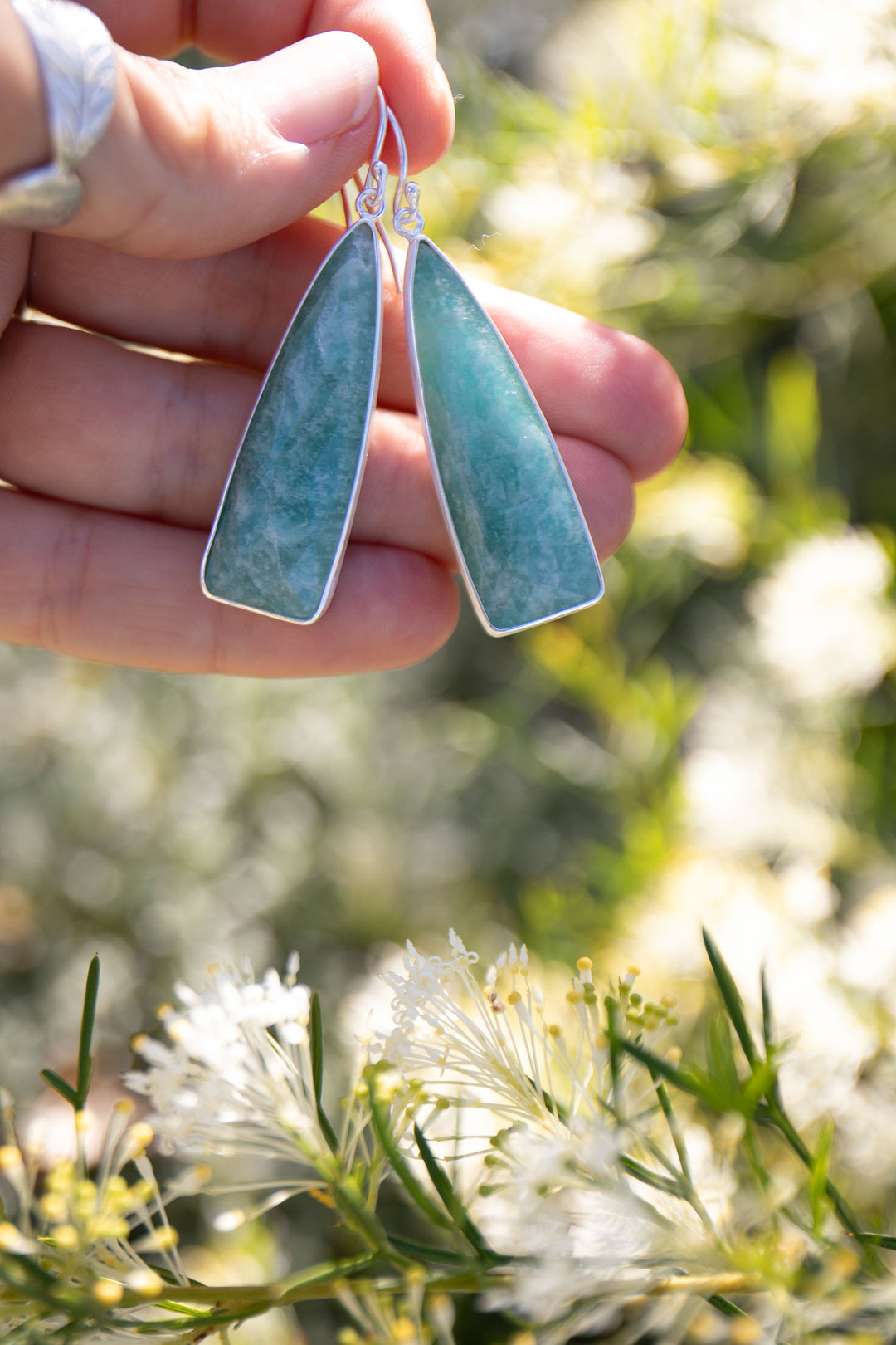 Faceted Amazonite Earrings in Brushed Sterling Silver