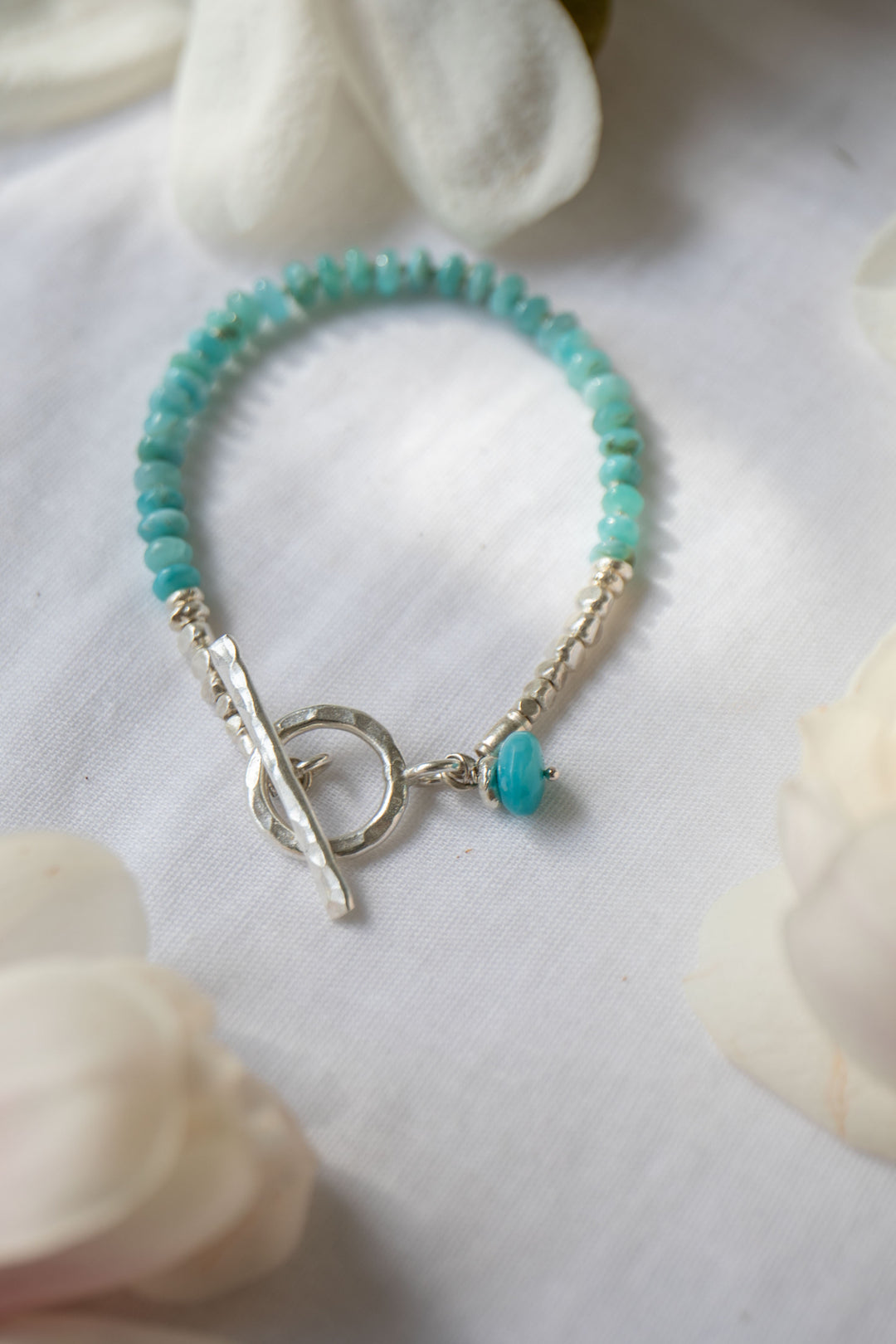 Beaded Larimar and Thai Hill Tribe Silver Bracelet