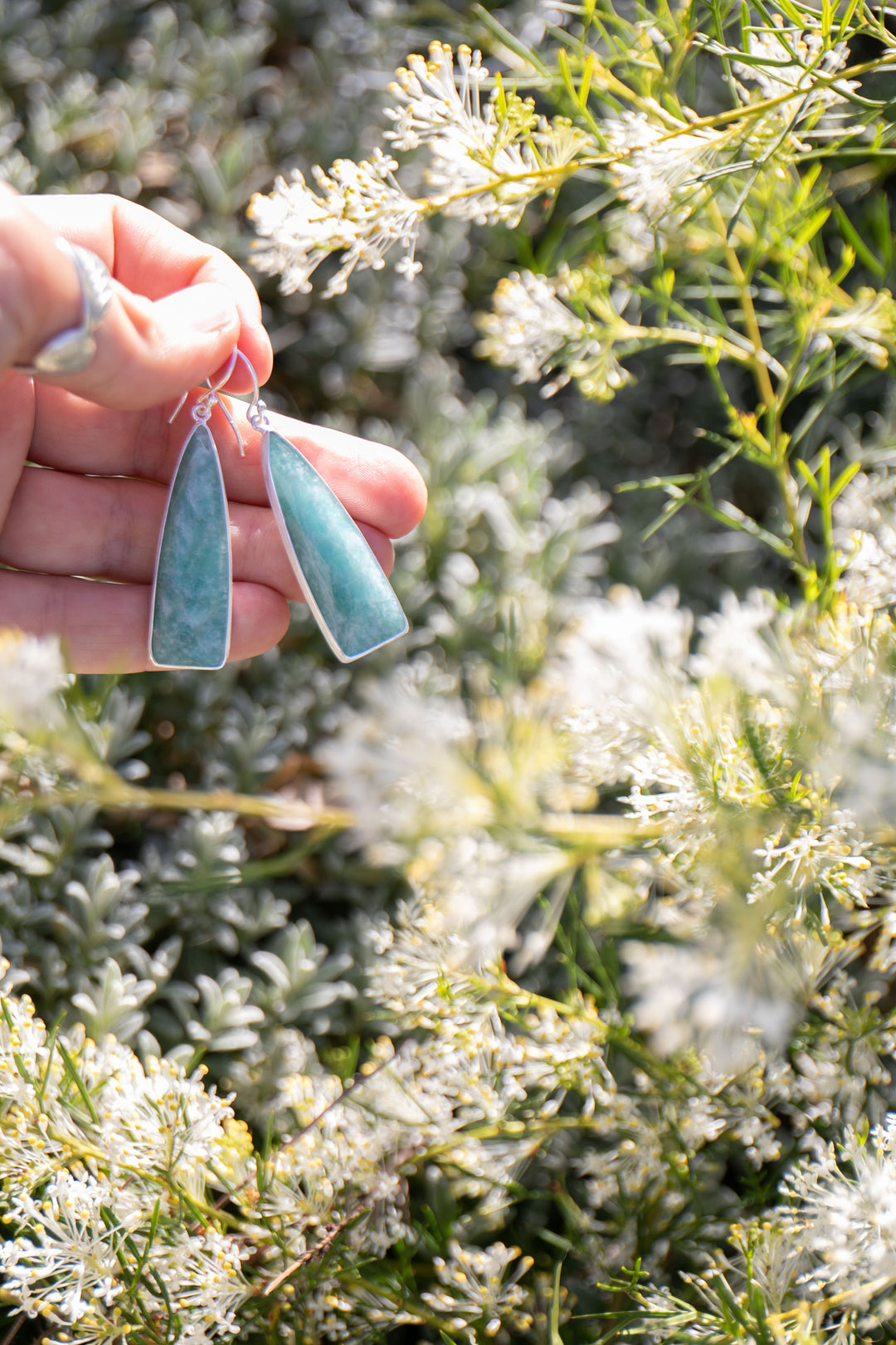 Faceted Amazonite Earrings in Brushed Sterling Silver