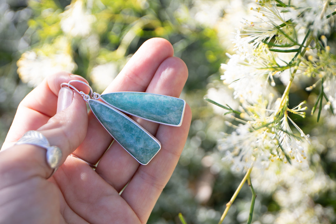 Faceted Amazonite Earrings in Brushed Sterling Silver
