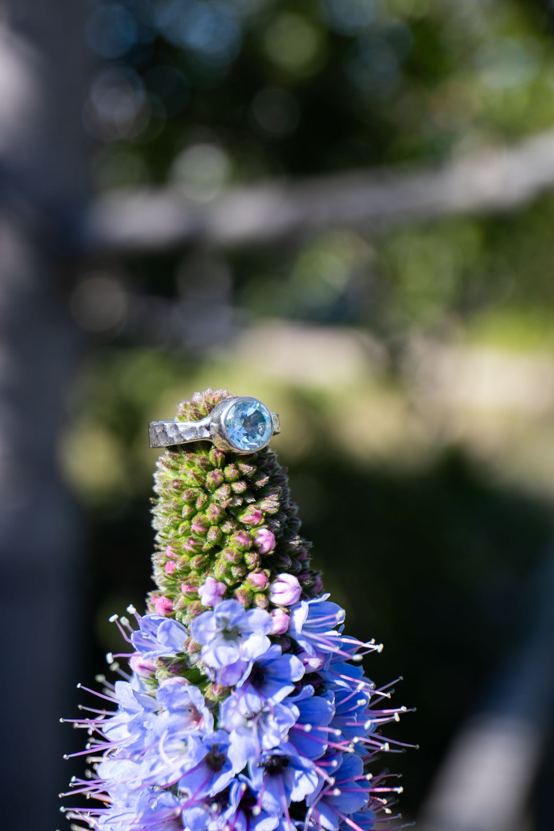 Faceted Topaz Ring in Beaten Sterling Silver - Size 6 US