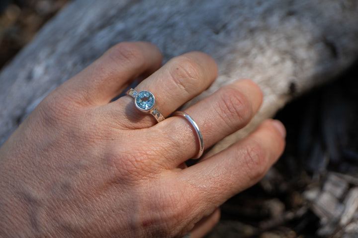 Faceted Topaz Ring in Beaten Sterling Silver - Size 6 US