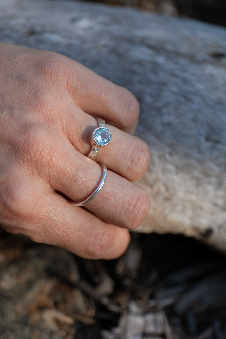 Faceted Topaz Ring in Beaten Sterling Silver - Size 6 US