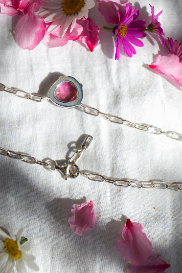 Watermelon Tourmaline Pendant on Sterling Silver Paperclip Chain