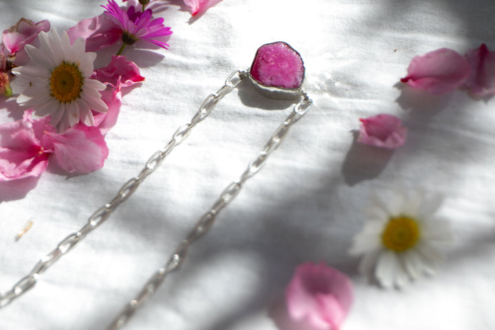 Raw Ruby Pendant on Sterling Silver Paperclip Chain