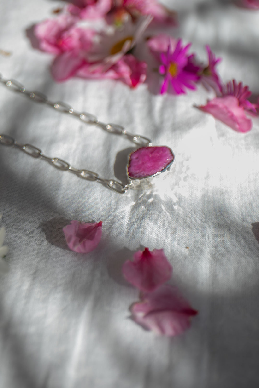 Raw Ruby Pendant on Sterling Silver Paperclip Chain