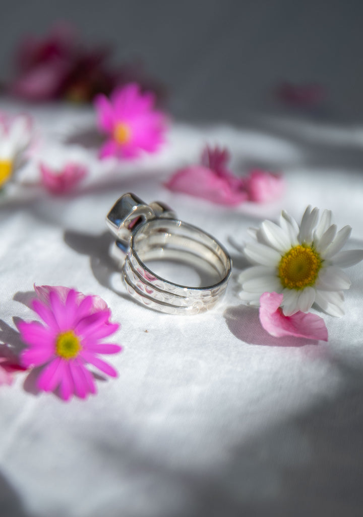 Triple Rose Cut Pink Tourmaline Ring set in Sterling Silver- Size 7 US