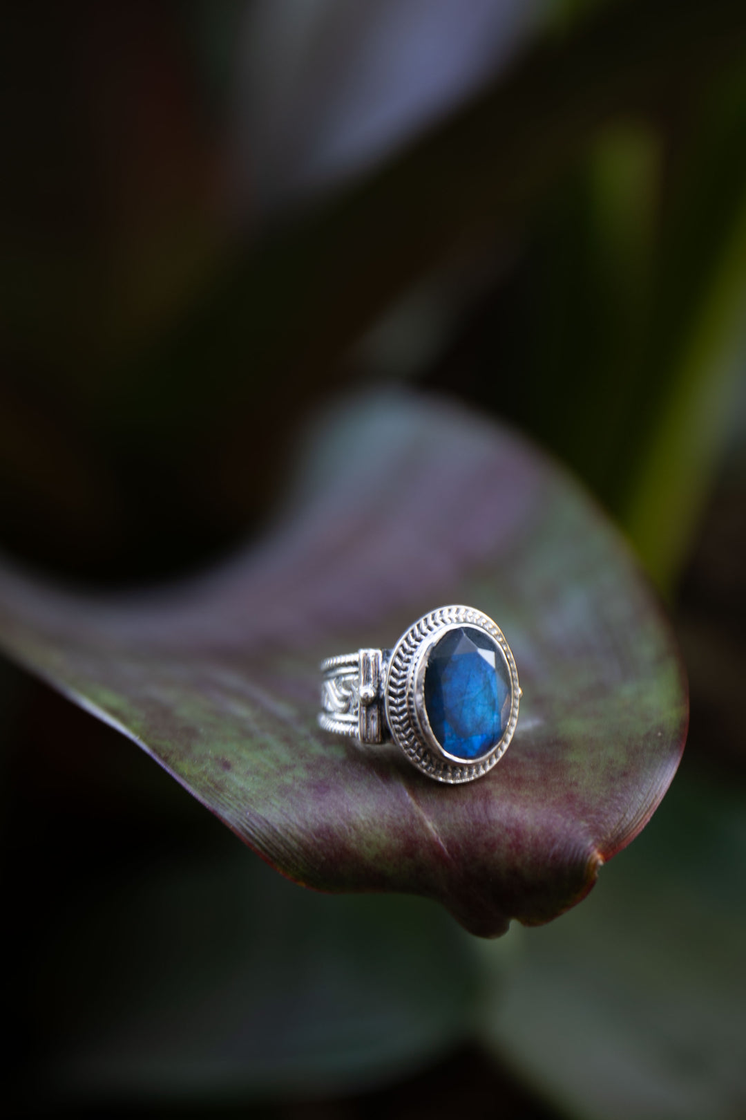 Labradorite Ring set in Decorative Sterling Silver Band - Size 7 US