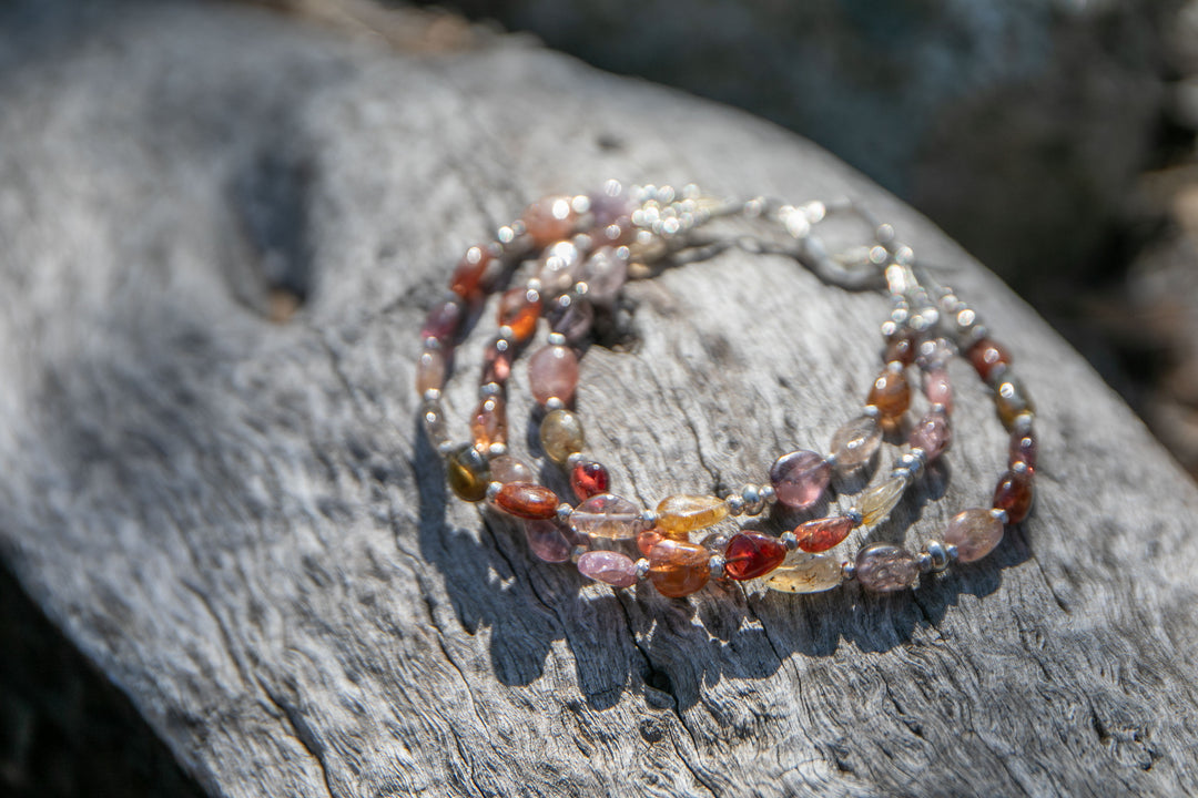 Handmade Three Strand Spinel and Thai Hill Tribe Silver Bracelet
