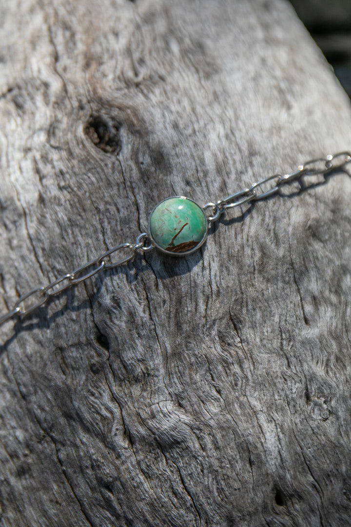 Variscite Bracelet on Sterling Silver Paperclip Chain