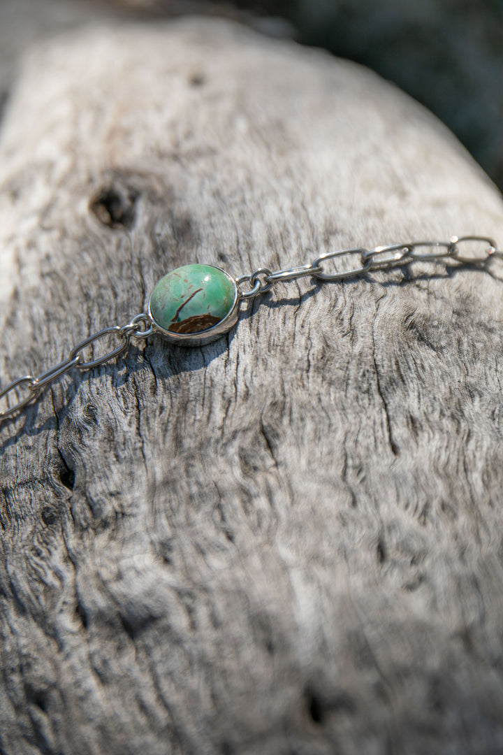 Variscite Bracelet on Sterling Silver Paperclip Chain