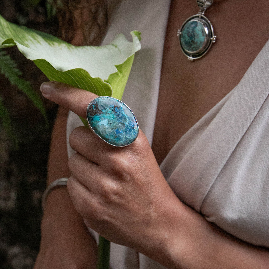 Statement Shattuckite Ring with Adjustable Band