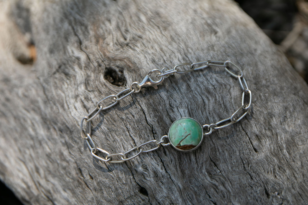 Variscite Bracelet on Sterling Silver Paperclip Chain
