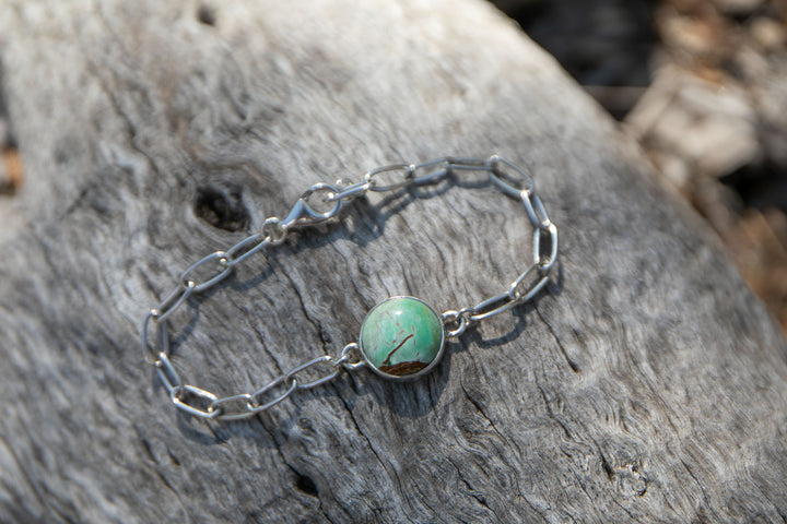 Variscite Bracelet on Sterling Silver Paperclip Chain