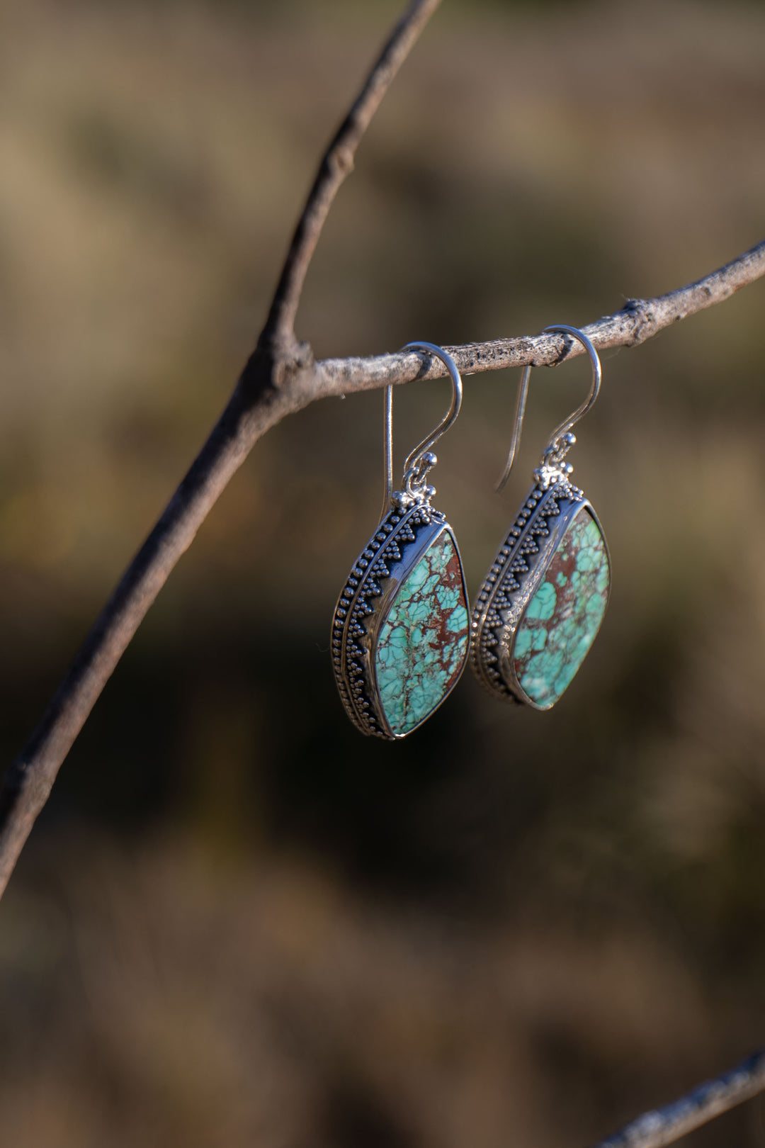 Genuine Turquoise Earrings set in Tribal Sterling Silver