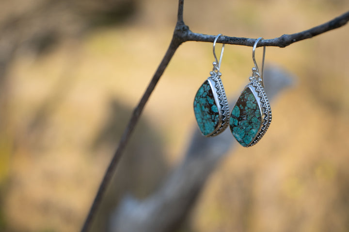 Genuine Turquoise Earrings set in Tribal Sterling Silver