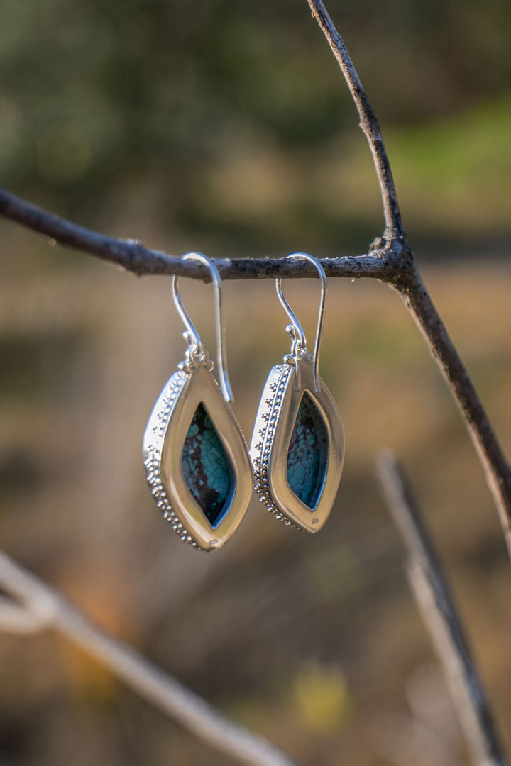 Genuine Turquoise Earrings set in Tribal Sterling Silver