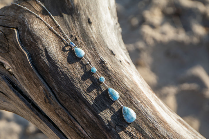 Delicate Larimar Drop Necklace on Silver Chain