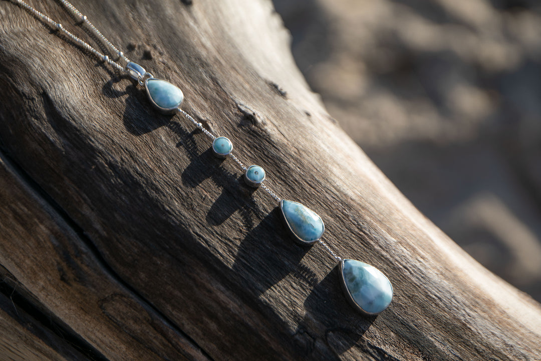 Delicate Larimar Drop Necklace on Silver Chain