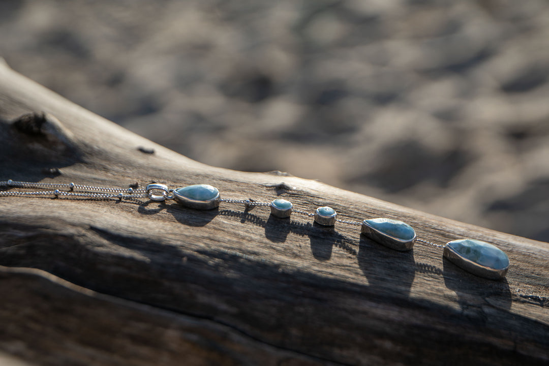 Delicate Larimar Drop Necklace on Silver Chain