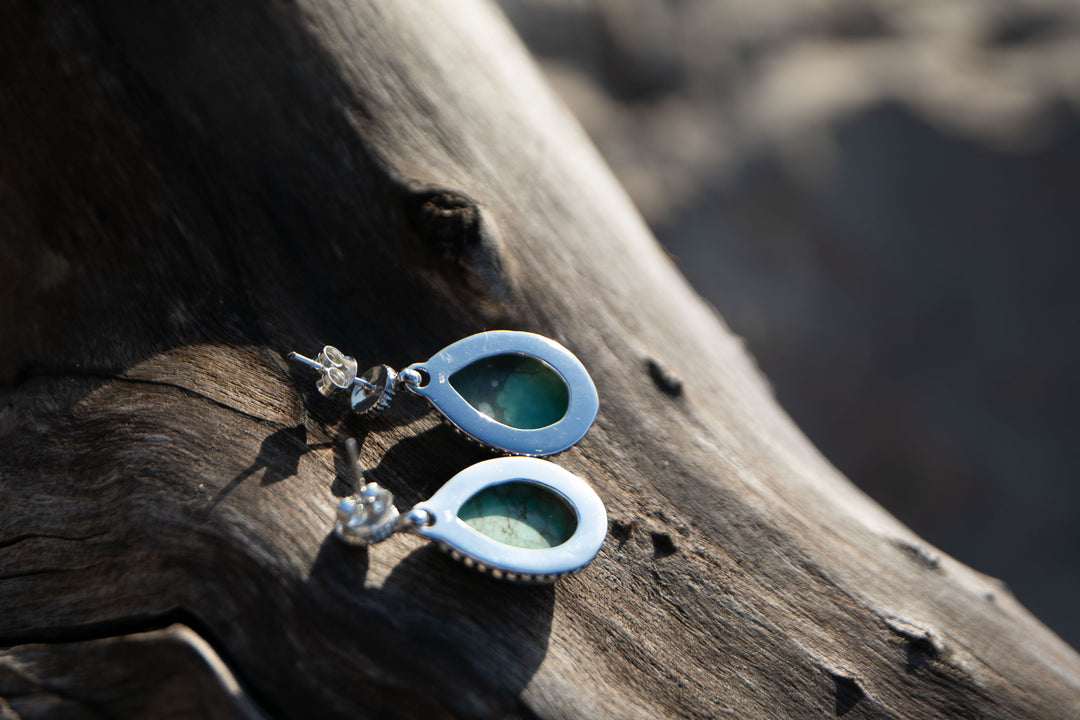 Teardrop Variscite Stud Earrings in Unique Sterling Silver