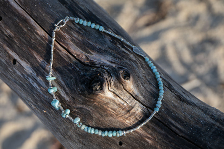 Larimar and Thai Hill Tribe Silver Wrap Bracelet