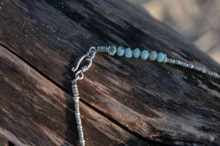 Larimar and Thai Hill Tribe Silver Wrap Bracelet