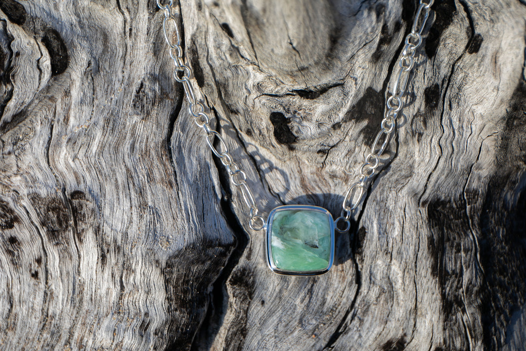 Peruvian Opal Pendant on Fixed Sterling Silver Chain