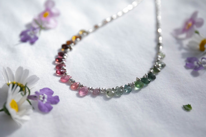 Briolette Watermelon Tourmaline + Thai Hill Tribe Silver Necklace