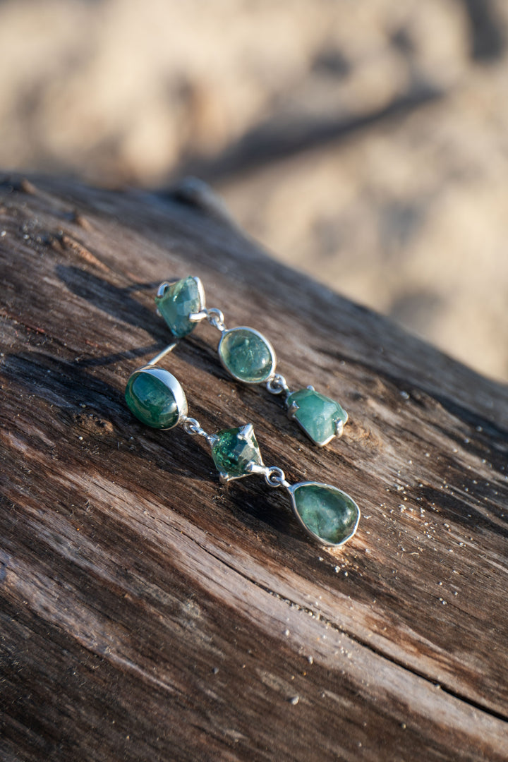 One of a Kind High Quality Green Tourmaline Stud Earrings in Unique Sterling Silver Setting