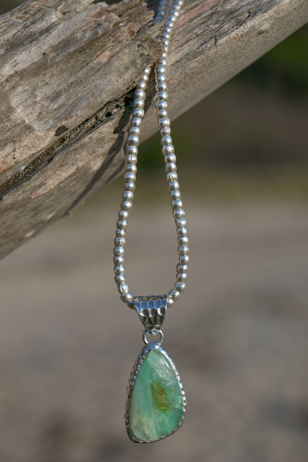 Peruvian Opal Pendant in Beaten Sterling Silver Setting