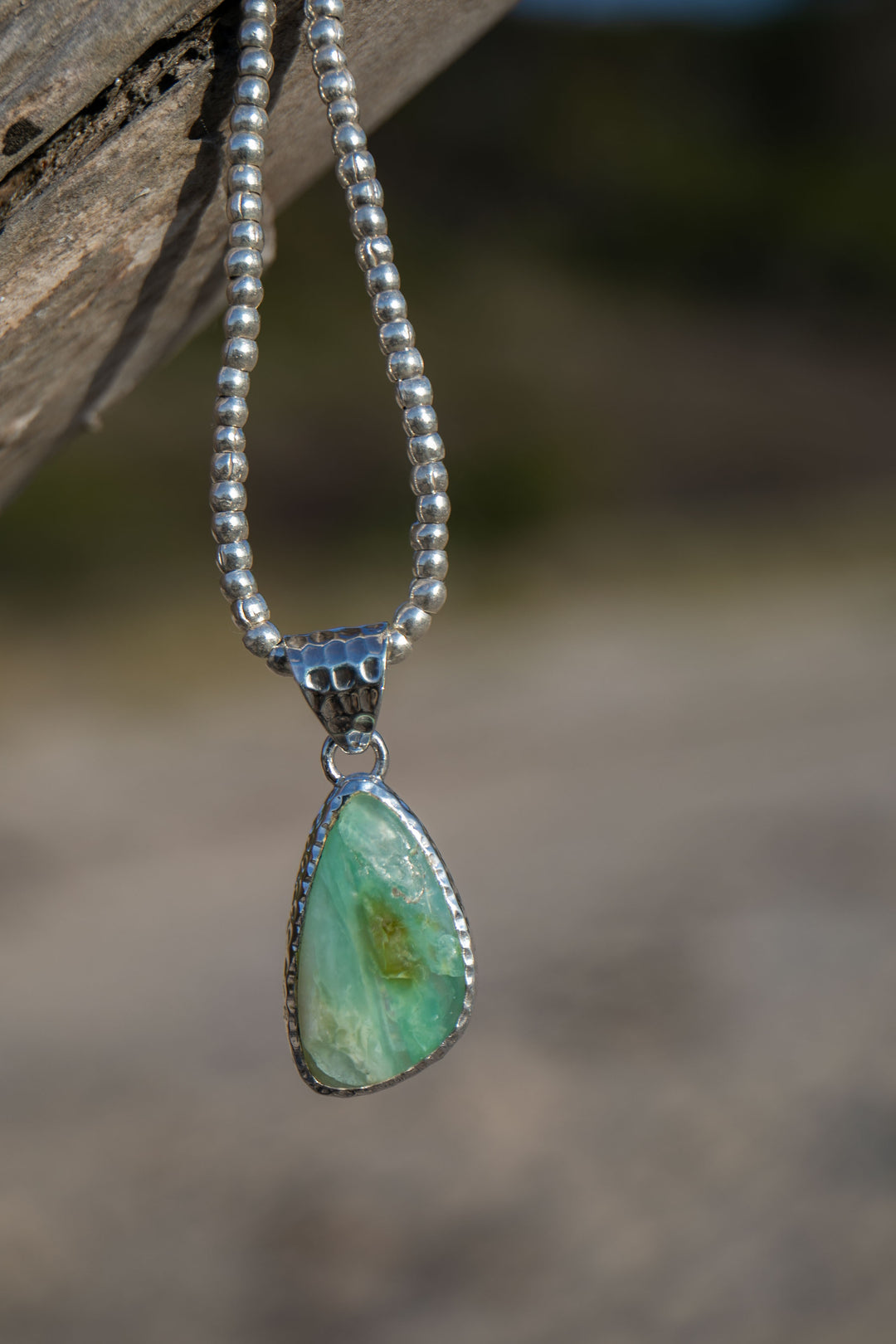 Peruvian Opal Pendant in Beaten Sterling Silver Setting