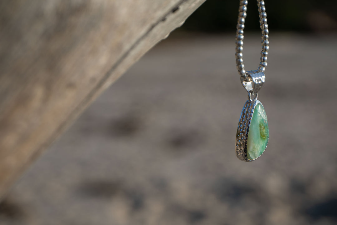 Peruvian Opal Pendant in Beaten Sterling Silver Setting